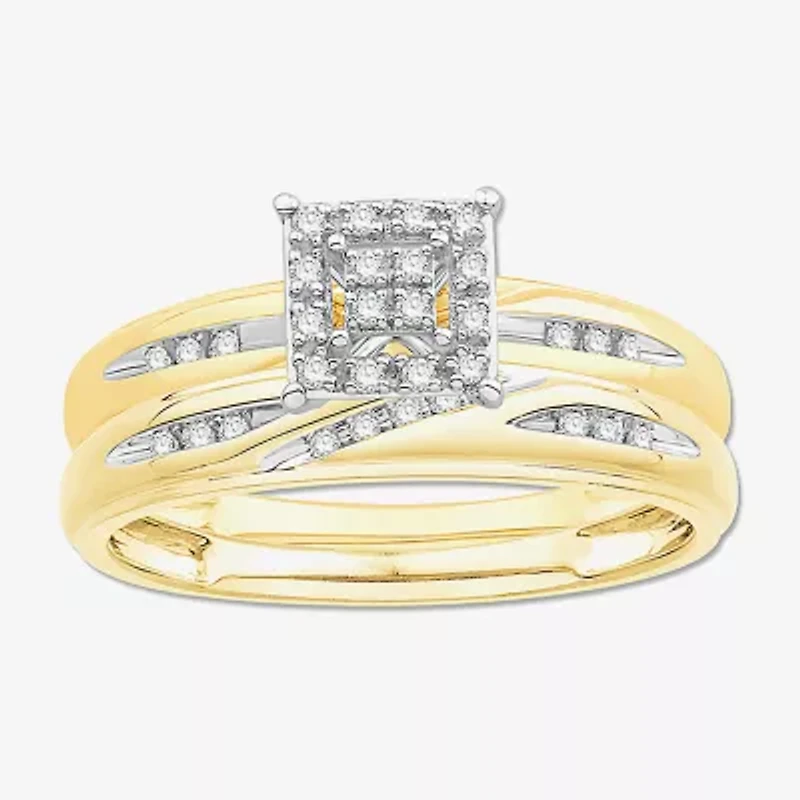 3PC Trio Set Featuring 1/7 CT.T.W.  Diamond 10K or 14K Two Tone Gold Wedding Ring Set