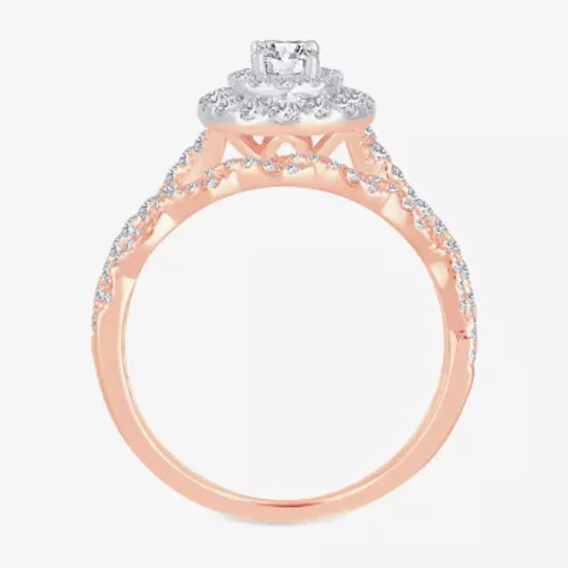 Signature By Modern Bride Womens 1 CT.T.W. Natural Diamond 10K or 14K Gold Oval Side Stone Halo Bridal Set