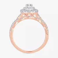 Signature By Modern Bride Womens 1 CT.T.W. Natural Diamond 10K or 14K Gold Oval Side Stone Halo Bridal Set