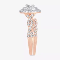 Signature By Modern Bride Womens 1 CT.T.W. Natural Diamond 10K or 14K Gold Oval Side Stone Halo Bridal Set