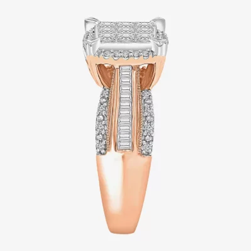 Womens 1 CT. T.W. Natural White Diamond 10K Rose Gold Cushion Halo Engagement Ring