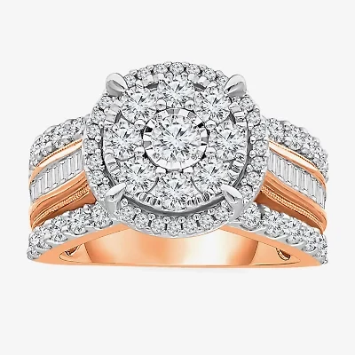 Womens 2 CT. T.W. Natural White Diamond 10K Rose Gold Round Engagement Ring