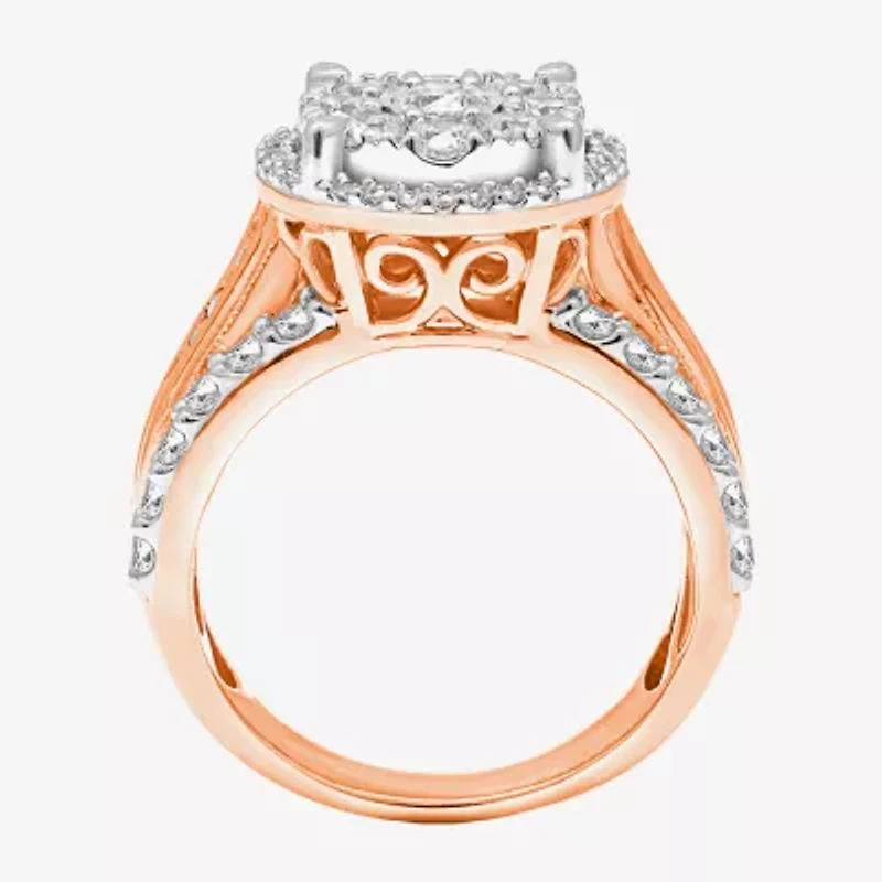 Womens 2 CT. T.W. Natural White Diamond 10K Rose Gold Round Engagement Ring