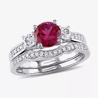 Lab Created Ruby & 1/7 CT. T.W. Diamond 10K White Gold Bridal Set