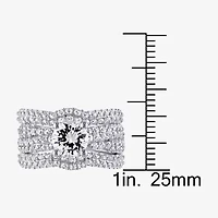 Modern Bride Gemstone Womens Lab Created White Sapphire Sterling Silver Round Bridal Set