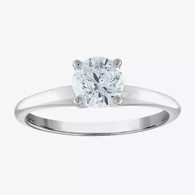 (I / I2) Womens 1 CT. Genuine White Diamond 14K White Gold Round Solitaire Engagement Ring