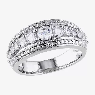 Modern Bride Gemstone Womens 3.5MM Lab Created White Sapphire Sterling Silver Anniversary Band