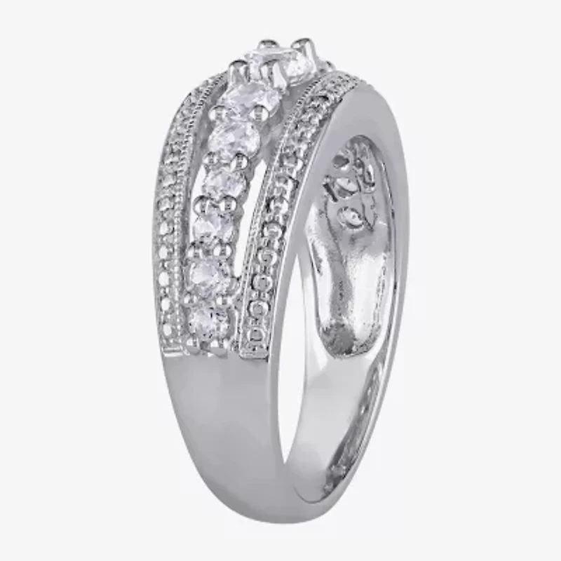 Modern Bride Gemstone Womens 3.5MM Lab Created White Sapphire Sterling Silver Anniversary Band