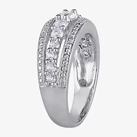 Modern Bride Gemstone Womens 3.5MM Lab Created White Sapphire Sterling Silver Anniversary Band