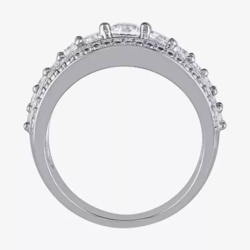 Modern Bride Gemstone Womens 3.5MM Lab Created White Sapphire Sterling Silver Anniversary Band