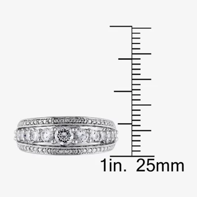 Modern Bride Gemstone Womens 3.5MM Lab Created White Sapphire Sterling Silver Anniversary Band