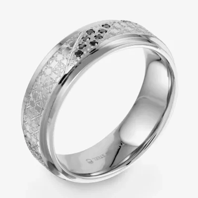 Mens 5MM Diamond Accent Natural Black Stainless Steel Wedding Band