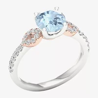 Modern Bride Gemstone Womens 1/4 CT. T.W. Genuine Blue Aquamarine 10K Rose Gold Round Side Stone Engagement Ring