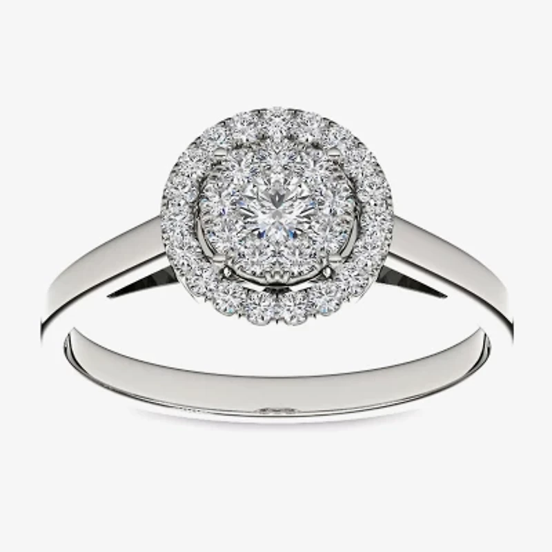 1/3 CT.T.W. Natural Diamond 10K White Gold Round Cluster Engagement Ring