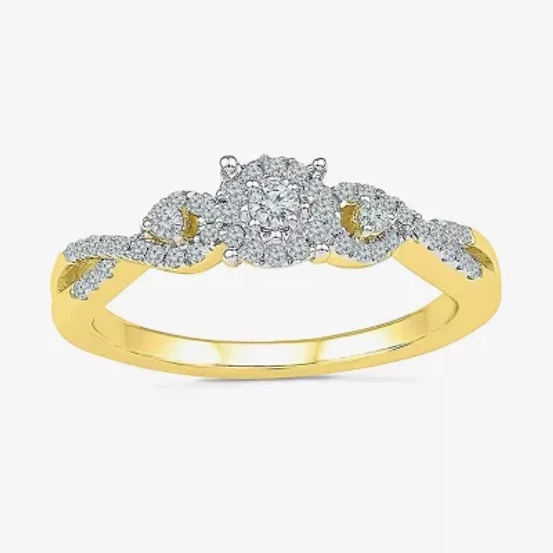 Promise My Love Womens 1/ CT. T.W. Natural White Diamond 10K Gold Round Side Stone Ring