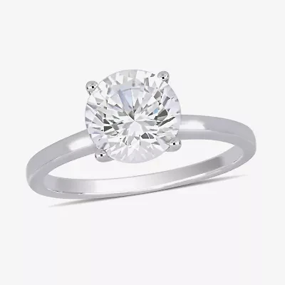 Modern Bride Gemstone Womens Lab Created White Sapphire 10K Gold Round Solitaire Engagement Ring