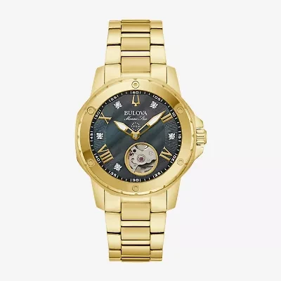 Bulova Diamond Womens Automatic Gold Tone Stainless Steel Bracelet Watch 97p171