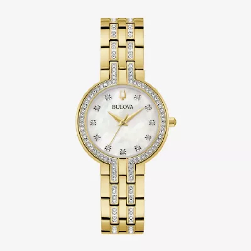 Bulova Crystal Womens Crystal Accent Gold Tone Stainless Steel 2-pc. Watch Boxed Set 98x138