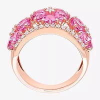 Womens Lab Created Pink Sapphire 18K Rose Gold Over Silver Heart Cocktail Ring