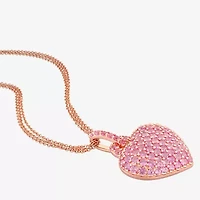 Womens Lab Created Pink Sapphire 18K Rose Gold Over Silver Heart 17 Inch Pendant Necklace