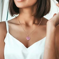Womens Lab Created Pink Sapphire 18K Rose Gold Over Silver Heart 17 Inch Pendant Necklace