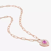 Womens Lab Created Pink Sapphire 18K Rose Gold Over Silver Heart 16 Inch Pendant Necklace