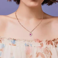 Womens Lab Created Pink Sapphire 18K Rose Gold Over Silver Heart 16 Inch Pendant Necklace