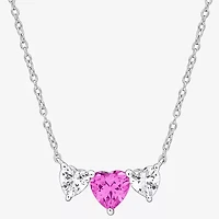 Womens Lab Created Pink Sapphire Sterling Silver Heart 17 Inch Pendant Necklace
