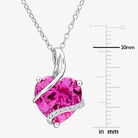 Womens Diamond Accent Lab Created Pink Sapphire Sterling Silver Heart 18 Inch Pendant Necklace