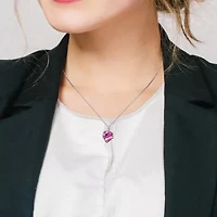 Womens Diamond Accent Lab Created Pink Sapphire Sterling Silver Heart 18 Inch Pendant Necklace