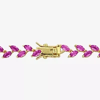 Womens Lab Created Pink Sapphire 18K Gold Over Silver 7.25 Inch Tennis Bracelet