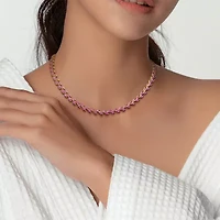 Womens Pink Sapphire Sterling Silver Inch Tennis Necklace