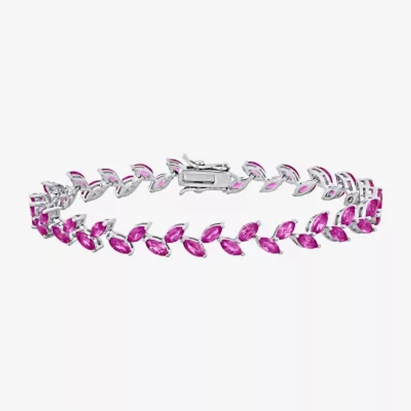 Womens Lab Created Sapphire Sterling Silver Inch Tennis Bracelet