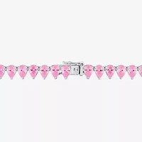 Womens Pink Sapphire Sterling Silver 18 Inch Tennis Necklace