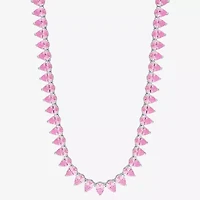 Womens Pink Sapphire Sterling Silver 18 Inch Tennis Necklace
