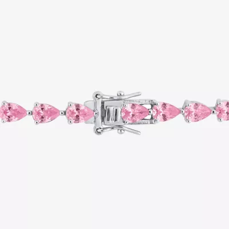 Womens Lab Created Pink Sapphire Sterling Silver 7.25 Inch Tennis Bracelet