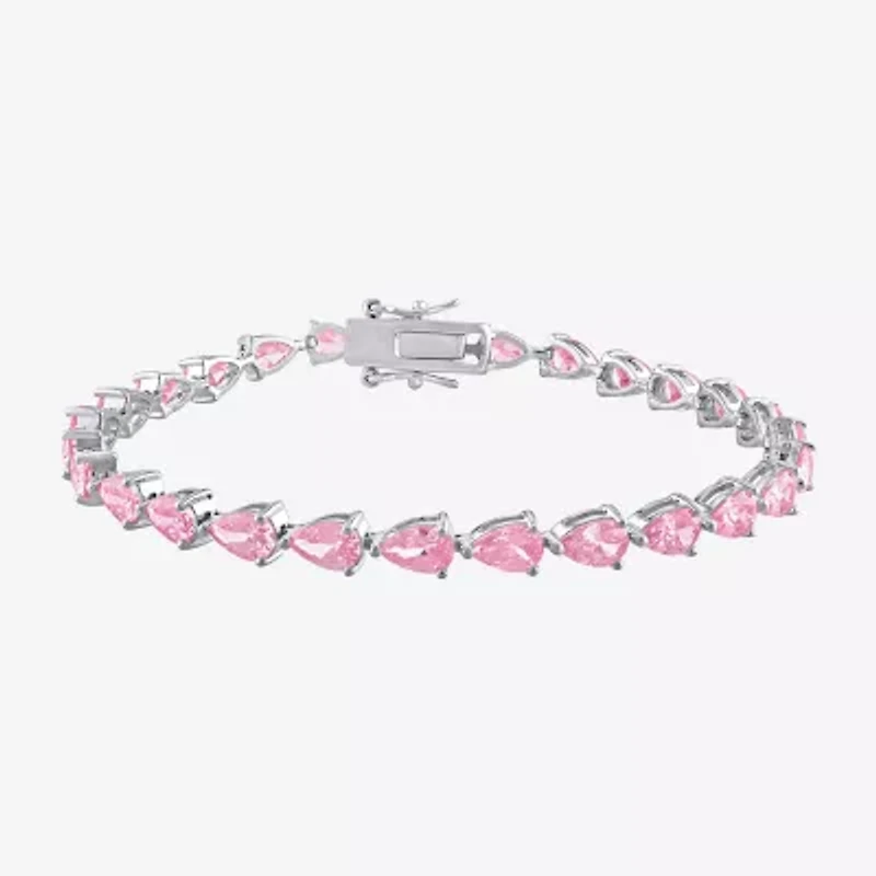 Womens Lab Created Pink Sapphire Sterling Silver 7.25 Inch Tennis Bracelet