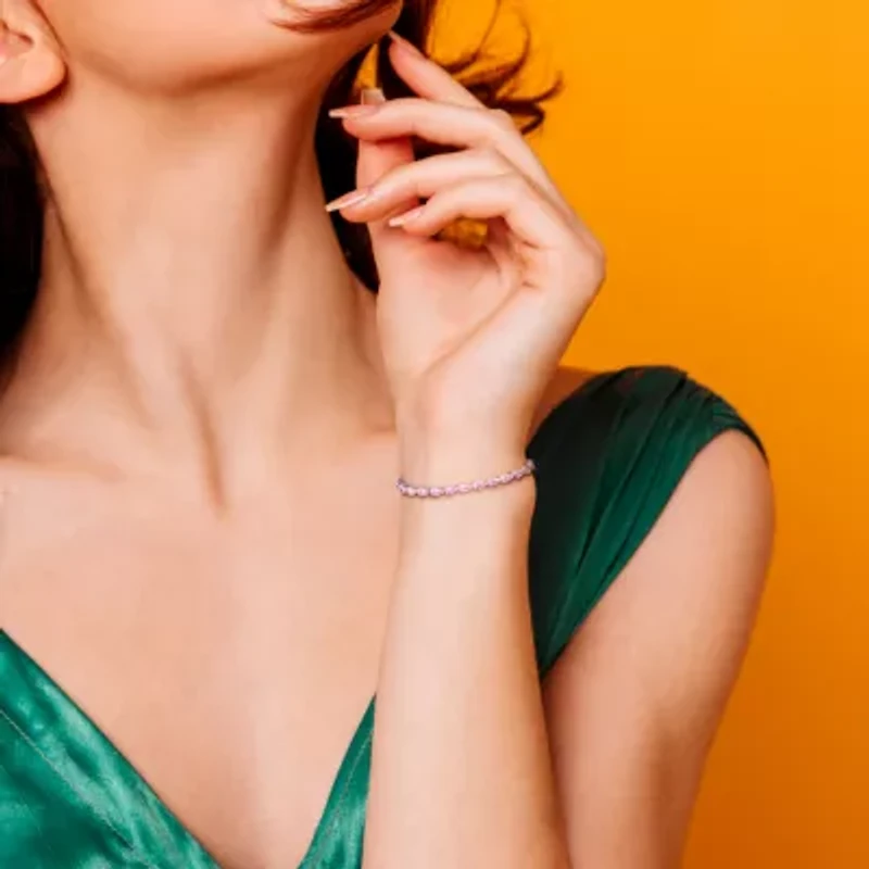 Womens Lab Created Pink Sapphire Sterling Silver 7.25 Inch Tennis Bracelet