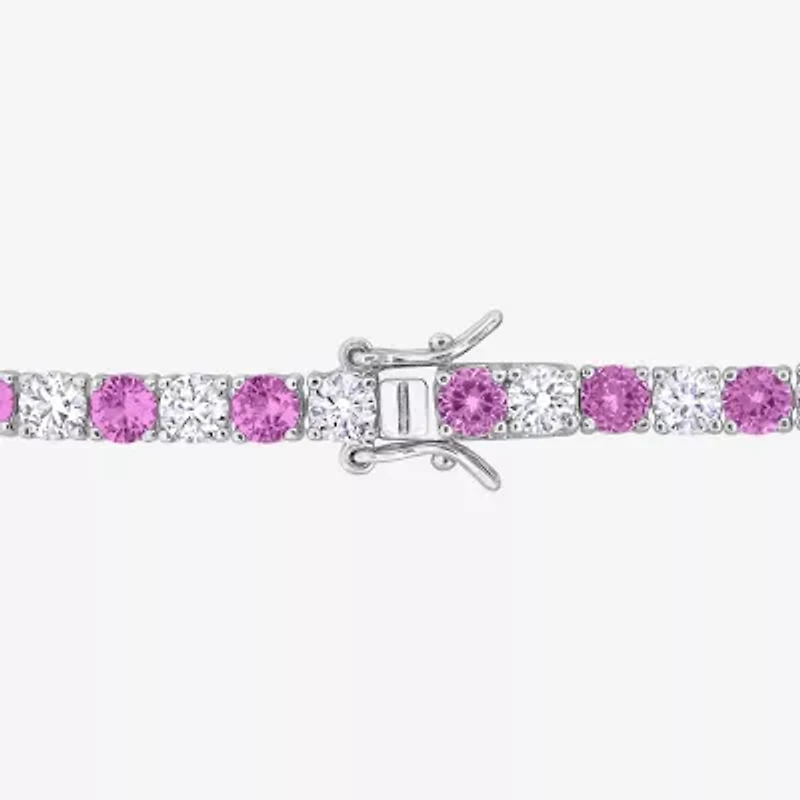 Womens Lab Created Pink Sapphire Sterling Silver 7.25 Inch Tennis Bracelet