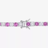 Womens Lab Created Pink Sapphire Sterling Silver 7.25 Inch Tennis Bracelet