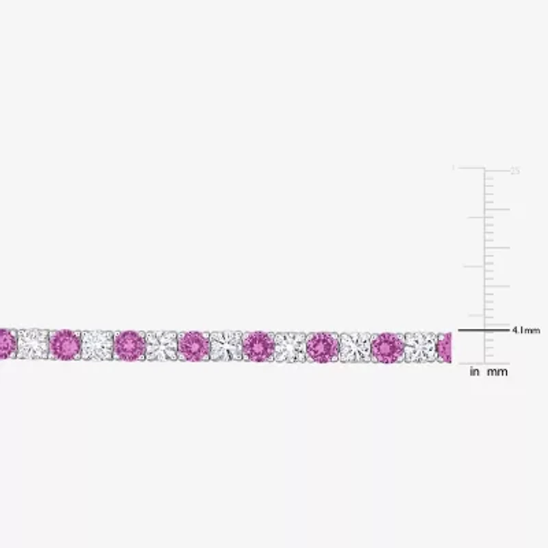 Womens Lab Created Pink Sapphire Sterling Silver 7.25 Inch Tennis Bracelet