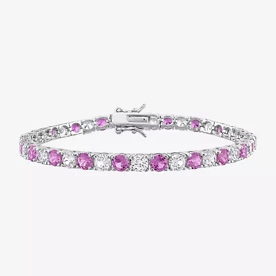 Womens Lab Created Pink Sapphire Sterling Silver 7.25 Inch Tennis Bracelet