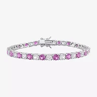 Womens Lab Created Pink Sapphire Sterling Silver 7.25 Inch Tennis Bracelet