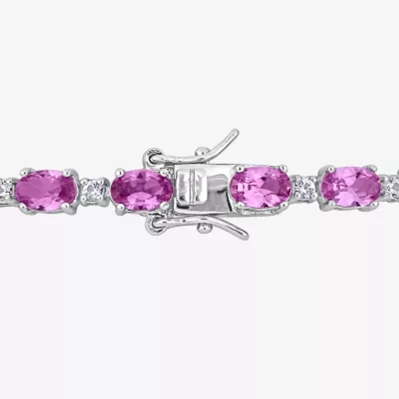 Womens Lab Created Pink Sapphire Sterling Silver 7.25 Inch Tennis Bracelet