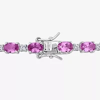 Womens Lab Created Pink Sapphire Sterling Silver 7.25 Inch Tennis Bracelet