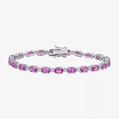 Womens Lab Created Pink Sapphire Sterling Silver 7.25 Inch Tennis Bracelet