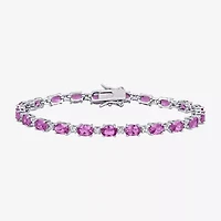 Womens Lab Created Pink Sapphire Sterling Silver 7.25 Inch Tennis Bracelet