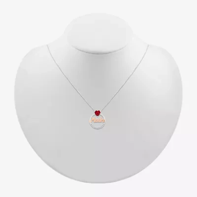 Madre Womens Lab Created Red Ruby 10K Rose Gold Sterling Silver Heart 18 Inch Pendant Necklace