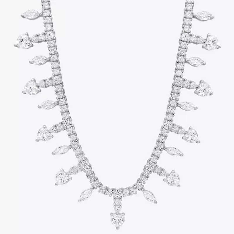 Womens White Sapphire Sterling Silver 17 Inch Tennis Necklace