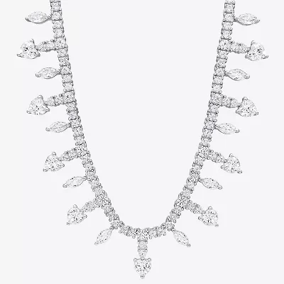 Womens White Sapphire Sterling Silver 17 Inch Tennis Necklace